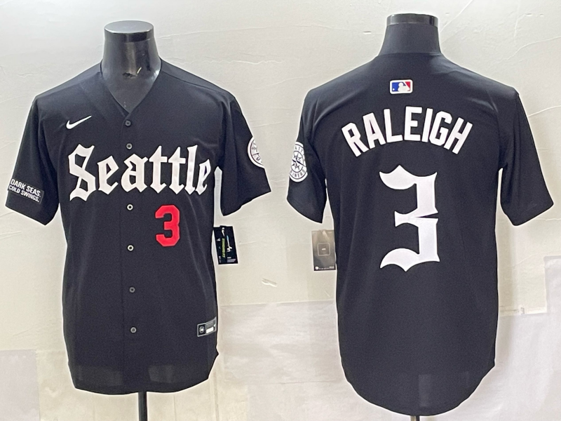 Men Seattle Mariners 3 Raleigh black MLB 2025 Nike jersey 011